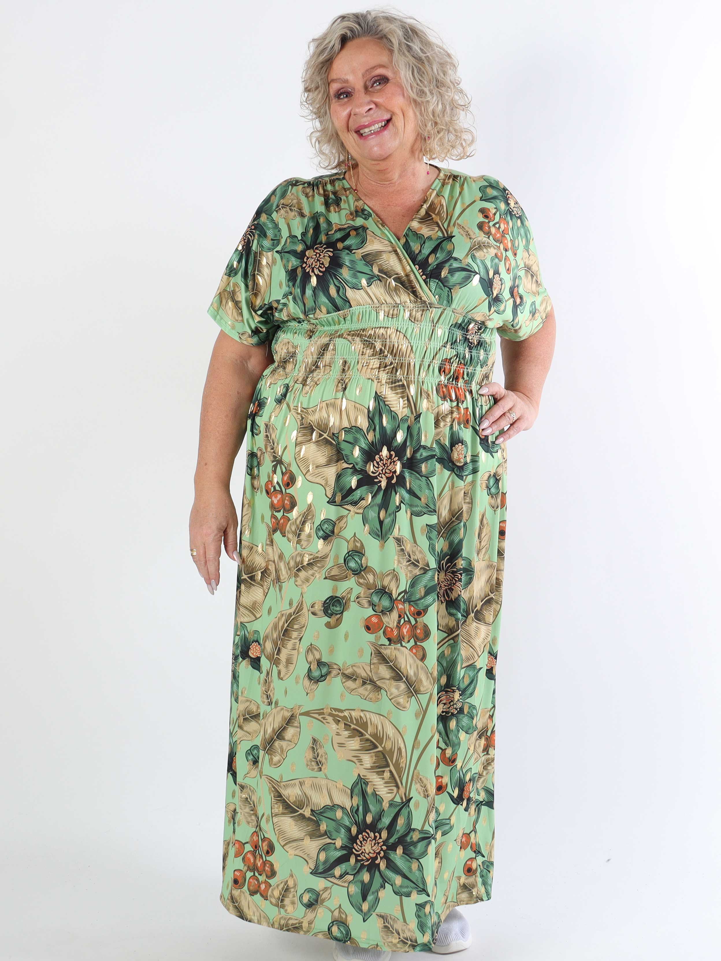 Pams Berry - Lang plus size elastisk kjole med smock i livet